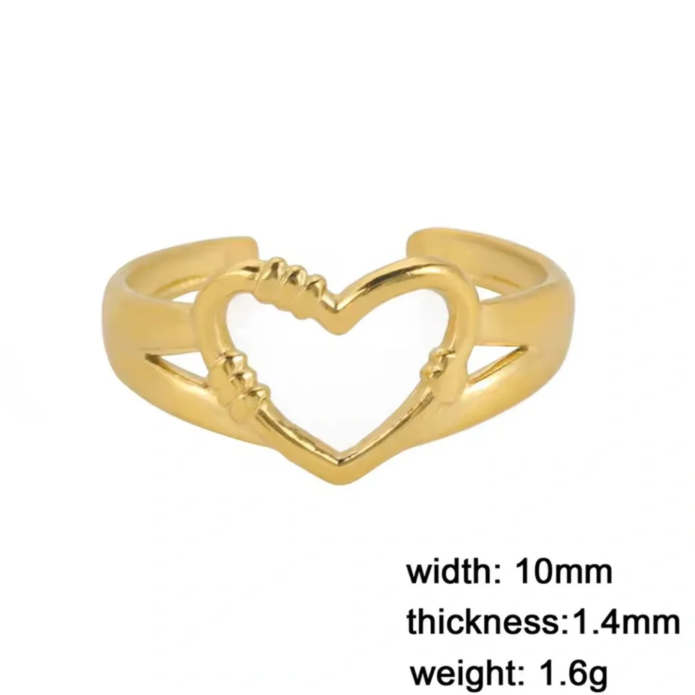 Stainless Steel Adjustable Gold Heart Ring - Size Adjustable (R34) - Picture 5 of 6